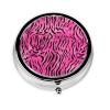 GGNKDL Zebra Tiger Leopard Pink Prints Round Mini Pill Box with 3 compartments for Pill Storage and Portable Travel view 1