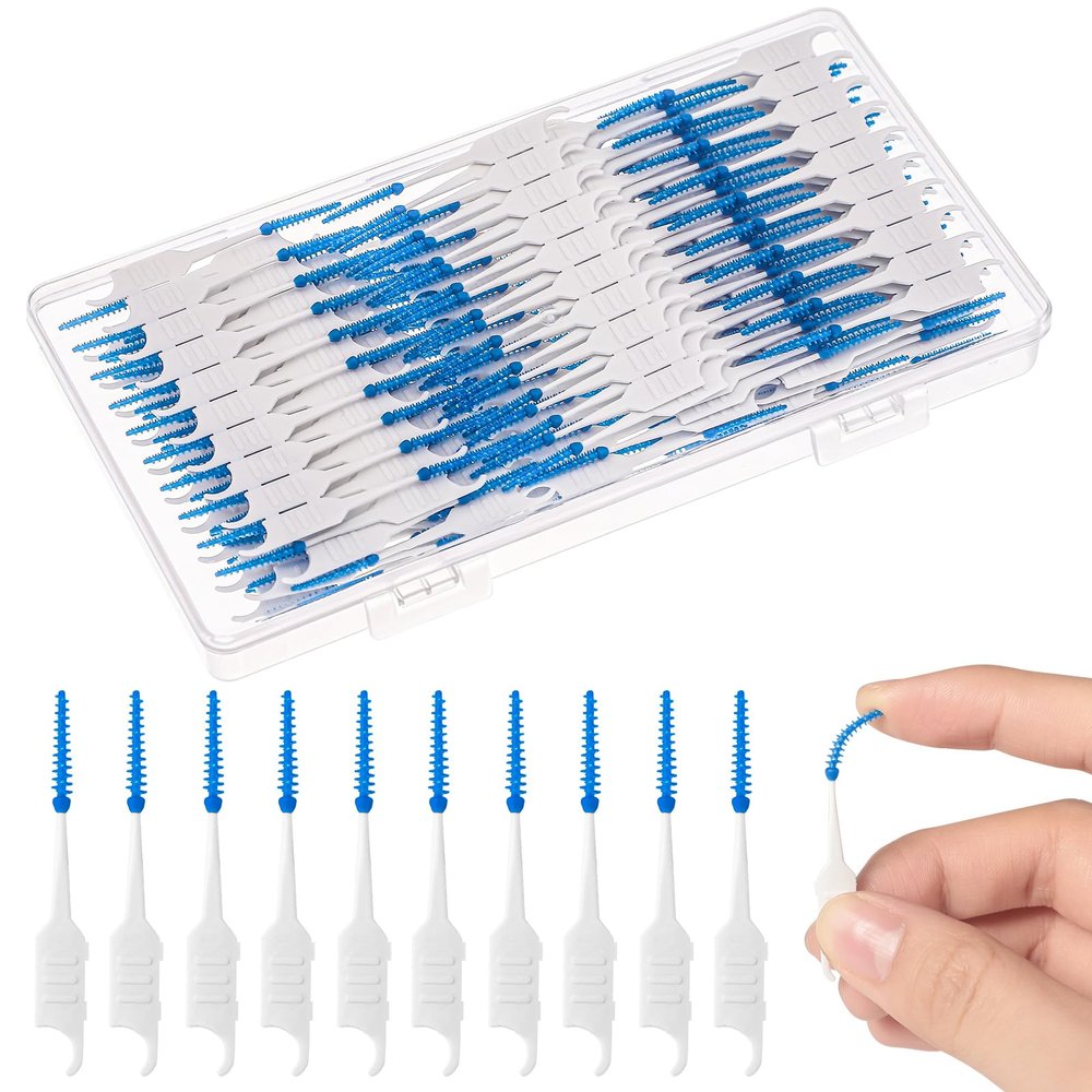 lanjue 250 Pieces Dental Floss Picks, Silicone Interdental Brushes with Case Dental Brushes Dental Picks Blue Tooth Floss Picks for Teeth Cleaning(Blue)