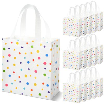 Sweetude 16 Pcs Colorful Dots Gift Bag with Handles Party Favors Non Woven Reusable Tote for Women Wedding Birthday Baby Shower Mothers Day Party Decorations(Colorful, Dots)