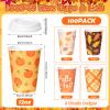 100Pcs 12Oz Fall Disposable Coffee Cups with Lids, Disposable Thanksgiving Cups for Hot Cold Coffee Maple Leaves Pumpkin Paper Dcor for Harvest Fall Party Supplies, 5 Designs view 2