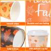 100Pcs 12Oz Fall Disposable Coffee Cups with Lids, Disposable Thanksgiving Cups for Hot Cold Coffee Maple Leaves Pumpkin Paper Dcor for Harvest Fall Party Supplies, 5 Designs view 3