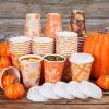 100Pcs 12Oz Fall Disposable Coffee Cups with Lids, Disposable Thanksgiving Cups for Hot Cold Coffee Maple Leaves Pumpkin Paper Dcor for Harvest Fall Party Supplies, 5 Designs view 4