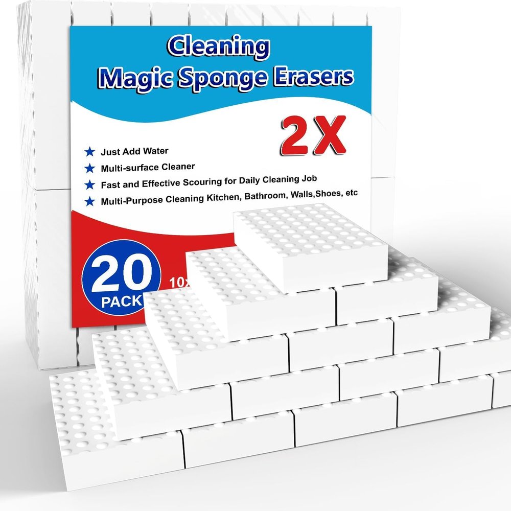 10/50/100 Pack of Magic Sponge Eraser, Melamine Foam, Sponge Cleaning Pad Household Cleaning Sponge for Bathroom, Kitchen, Tableware, Tile Floor, Leather, (2 times compress 20 tablets, 100*60*20mm)