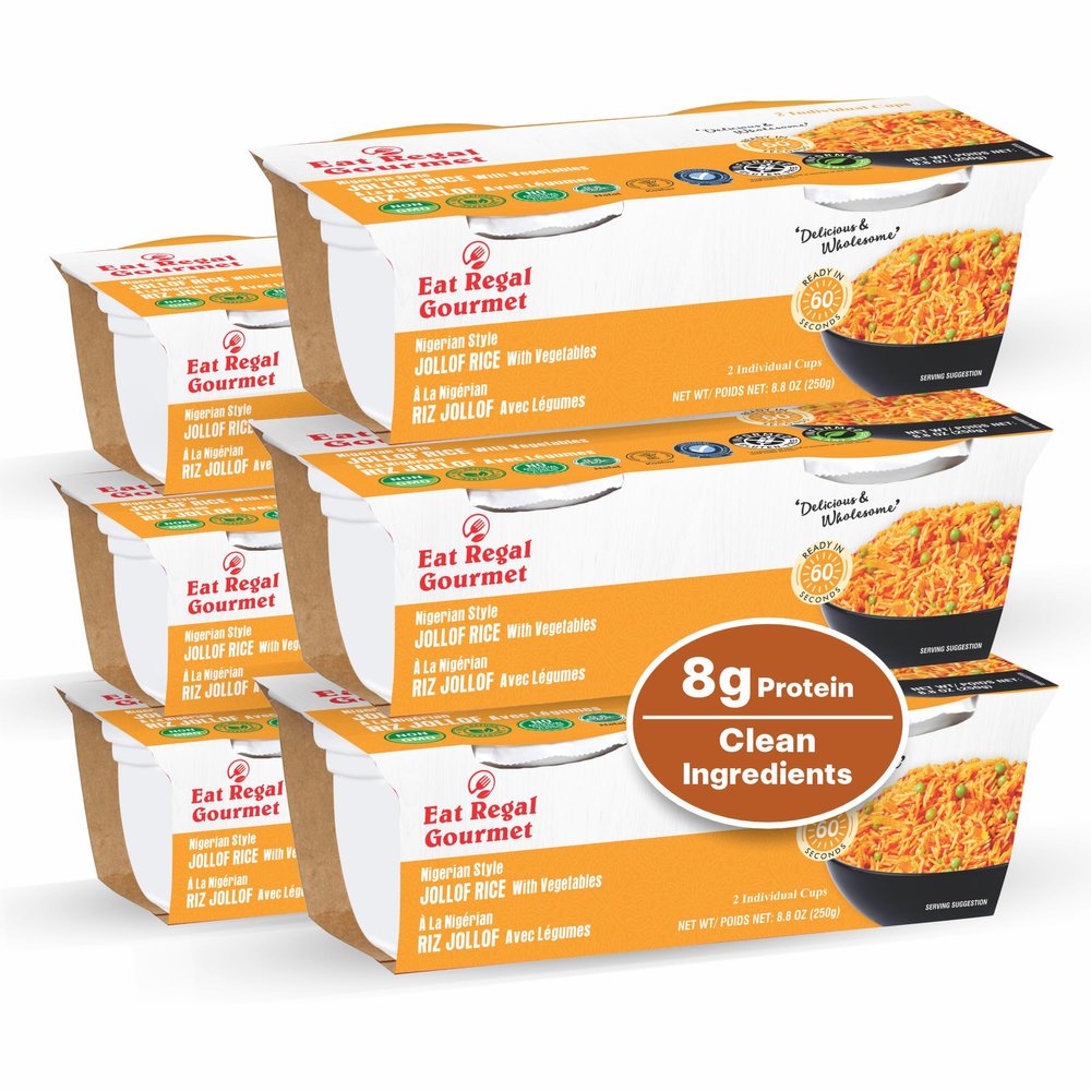 Eat Regal Nigerian-Style Jollof Rice with Vegetables, 8.8 oz (Pack of 6) | Ready to Eat | Microwave in 1 Minutes | Fully Cooked | Vegan & Gluten-Free | Quick Meal or Side Dish