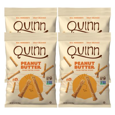 Quinn Snacks Peanut Butter Filled Pretzel Sticks - Gluten Free Snack, Salty & Crunchy, Made with Real Natural Ingredients, Peanuts, Sorghum, & Root Vegetables, Dairy Free, Vegan - 6.5 oz (Pack of 4)