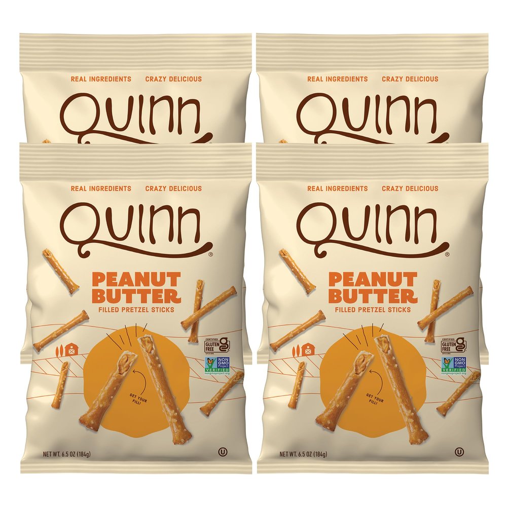 Quinn Snacks Peanut Butter Filled Pretzel Sticks - Gluten Free Snack, Salty & Crunchy, Made with Real Natural Ingredients, Peanuts, Sorghum, & Root Vegetables, Dairy Free, Vegan - 6.5 oz (Pack of 4)