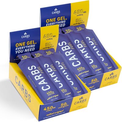 Carbs Fuel Salted Original 50g Energy Gel Pack of 2 | 50g Carbs, 450mg Sodium | Vegan & Gluten-Free | Thin, Easy-to-Consume Running Gels | No Hydration Mix Needed | Fuel for Longer Efforts