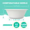 JINVOGREEN 1000 Count 12 oz Paper Bowls, Disposable Compostable Bowls Bulk, Heavy Duty Biodegradable Bagasse Bowl for Snacks, Soup, and Salads, White view 2