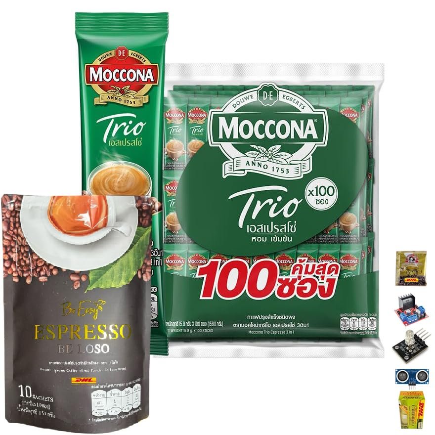 150 grams (10 Sachets) Roasted Snack Delicious Mellow Intense Be Easy Espresso Coffee Mix & MocconaTrio 3in1 100 Vegan Snack Robusta By Beautygoodshop [Get Free For You Beauty Gifts]