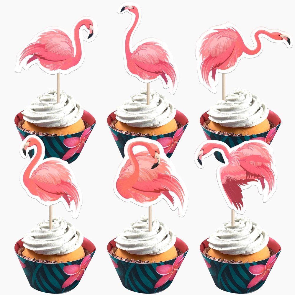 36 PCS Luau Flamingo Cupcake Toppers Double Side Tropical Aloha Flamingo Cupcake Picks for Summer Hawaiian Luau Tropical Theme Baby Shower Wedding Birthday Cake Decorations Supplies