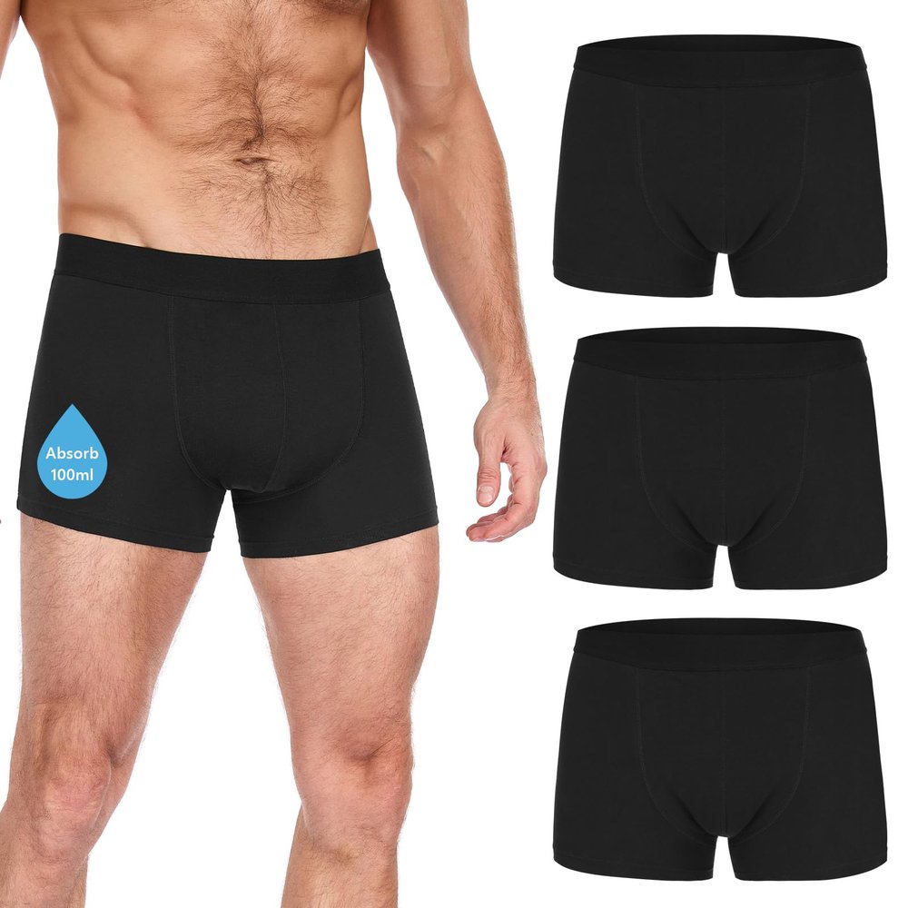 CITURLAN Incontinence Underwear for Men - 100ml Absorbency | Leakproof & Odor-Control | Reusable Washable Bladder Control Boxer Briefs | High-Waist for Night & Active Use [3-Pack] (Black, 2XL)