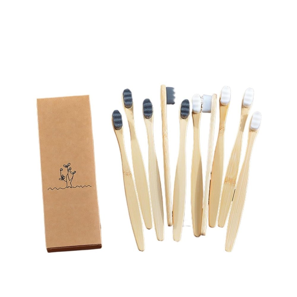 NSKQUFDNFKA Manual Toothbrush 10 Pcs Ultra Fine Soft Hair Travel Toothbrush Fiber Manual Vegan Teeth Oral Hygiene Care Tools Brush(Black White Waves)