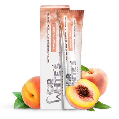 Dr. Whites Sweet Peach Whitening Toothpaste for Sensitive Teeth | Fruit by Design Fluoride-Free with Nano Hydroxyapatite | Enamel Repair | Mint-Free, Dentist-Formulated