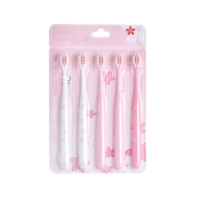 NSKQUFDNFKA Manual Toothbrush 3/5 PC Pink Sakura Toothbrush for Adults Square Hole Soft Fur Girl Student Small Head Efficient Cleaning Teeth Brush(5PC)