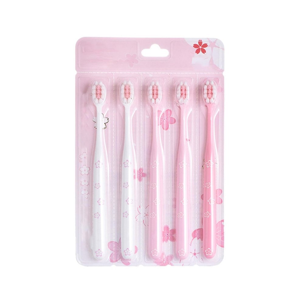 NSKQUFDNFKA Manual Toothbrush 3/5 PC Pink Sakura Toothbrush for Adults Square Hole Soft Fur Girl Student Small Head Efficient Cleaning Teeth Brush(5PC)