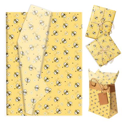 100Sheets Bee Daisy Tissue Paper Gift Wrapping Supplies Yellow Honeybee Gift Wrap Tissue Paper for Summer Spring Birthday Wedding Baby Shower Party DIY Crafts Decors, 13.8 x 19.7 inches