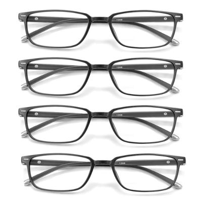 Classic Square Reading Glasses Anti blue light Black Frame Reader Glasses 4 Pack (Slivery, 2.5, x)