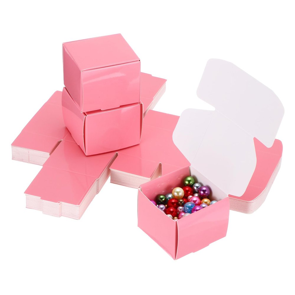 PATIKIL 2x2x1.6 Small Gift Boxes Bulk with Lid, 50 Pack Mini Square Foldable Cardboard Paper Present Box for Earring Ring Jewelry, Wedding Party Favor, Birthday, Pink