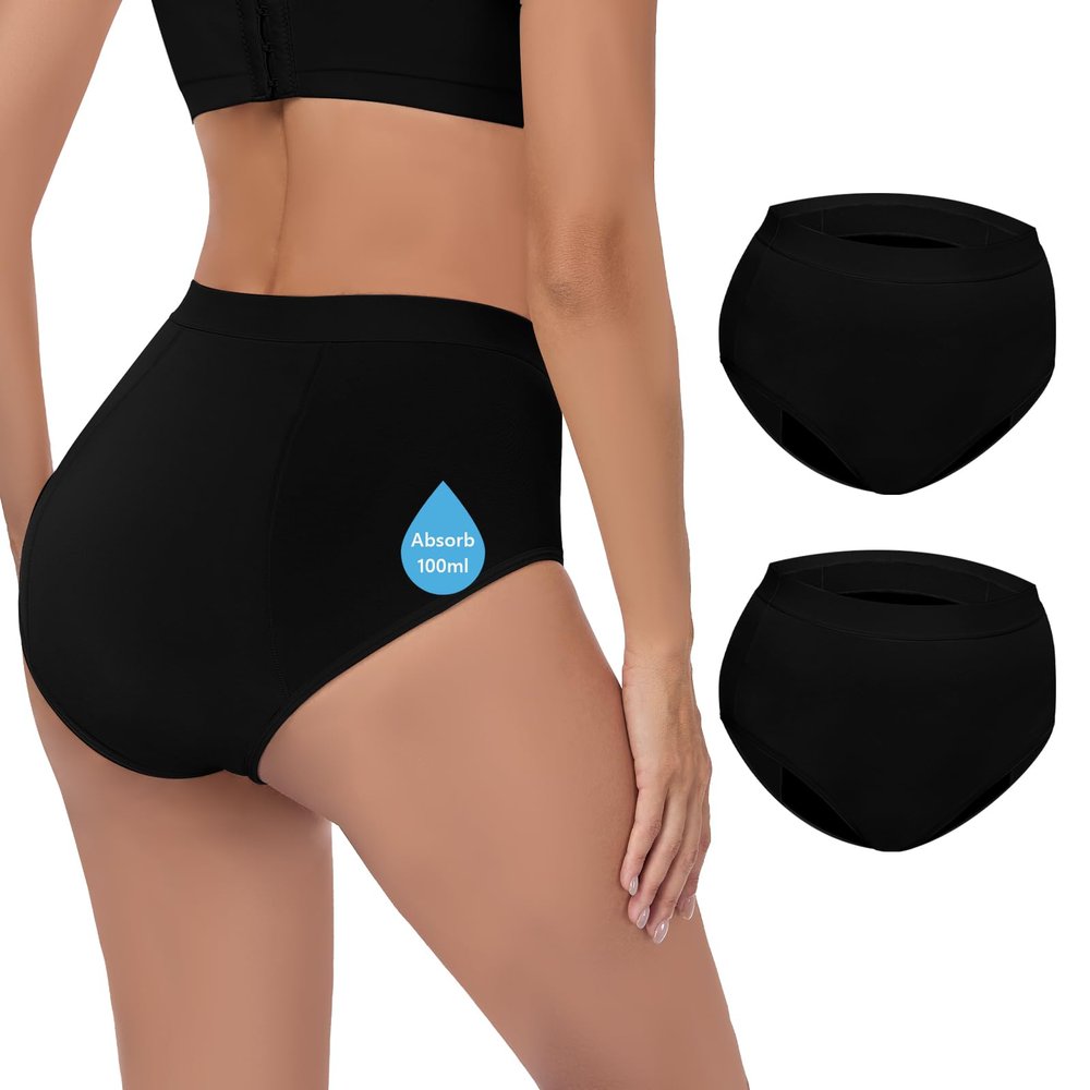 CITURLAN Incontinence Underwear for Women - 100ml Absorbency | Leakproof & Washable | Bladder Control Panties for Women 2 Pack (Black, XL)
