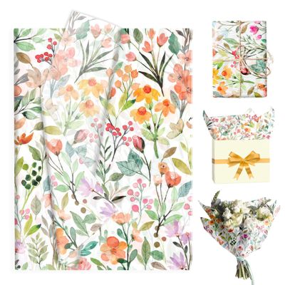 100 Sheets Colorful Floral Tissue Paper Gift Wrapping Supplies Watercolor Flowers Tissue Paper for Birthday Wedding Baby Shower DIY Crafts Party Decor(13.8 x 19.7 inches)