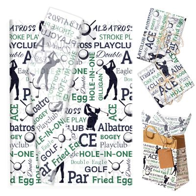 100 Sheets Golf Pattern Tissue Paper Sports Themed Golf Ball Gloves Pattern Tissue Paper for Birthday Wedding Baby Shower DIY Crafts Theme Party Decors