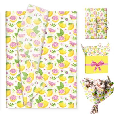 100 Sheets Pink Lemon Patterns Tissue Paper Gifts Wrapping Tissue Decorative Wrap Papers for Festival Birthday Wedding Baby Shower DIY Crafts Party Decor,13.8 x 19.7 inches