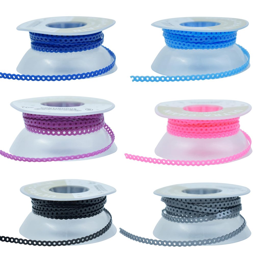 6 Rolls Orthodontic Braces Rubber Chains,Dental Power Chain Spool Elastic Rubber Bands for Teeth Brace (Short)