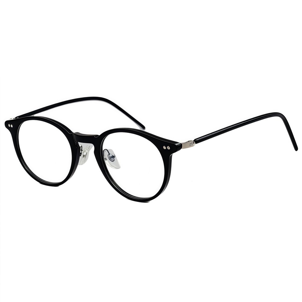 BETSION Ultralight Acetate Reading Glasses Retro Simple Round Eyeglasses Frames Men Women Full Rim Vintage (Black, 4, x)