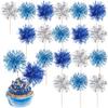 40 Pack Foil Frill Firework Cupcake Toppers Sparkle Tinsel Happy Birthday Holiday Cupcake Picks Drink Stirrers Cocktail Food Fruit Toothpicks for Birthday Cake Decorations Party Blue Silver view 1