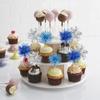 40 Pack Foil Frill Firework Cupcake Toppers Sparkle Tinsel Happy Birthday Holiday Cupcake Picks Drink Stirrers Cocktail Food Fruit Toothpicks for Birthday Cake Decorations Party Blue Silver view 4