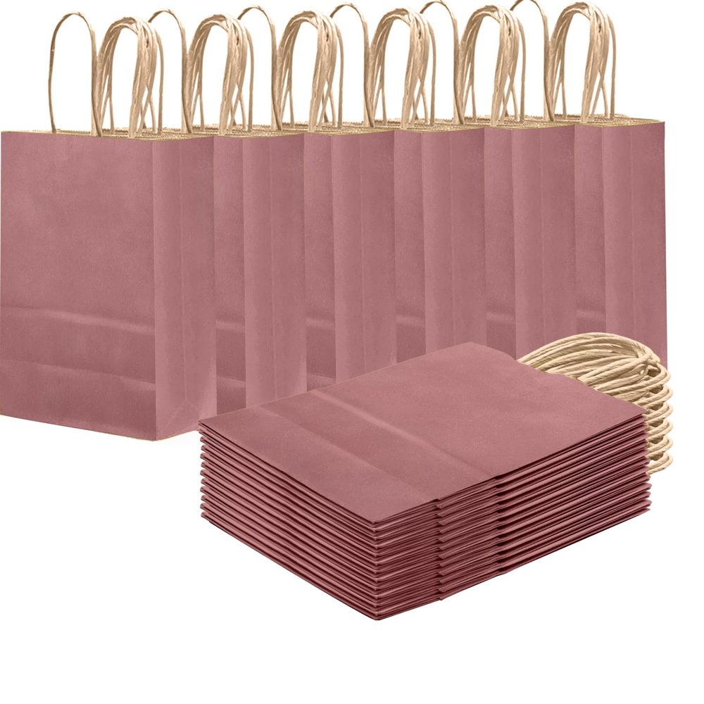 qiqee Dusty Rose Brown Gift Bag with Handles Bulk 24Pcs Paper Bags -8.3"x6"x3. 15" Party Favor Bags - Solid Color