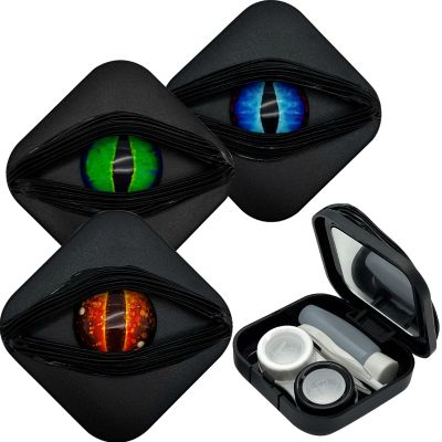 LADYPONYCSC 3 Pack Dragon Eye Design Contact Lens Cases (Case Only, No Contacts) - Gothic Portable Storage Box with Mirror, Leakproof Travel Organizer for Cosplay & Halloween