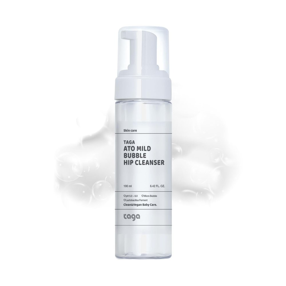 TAGA ATO Mild Bubble Baby Hip Cleanser 190ml Gentle Wash for Sensitive Diaper Area, Helps Soothe Diaper Rash