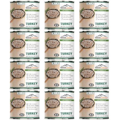 MOUNTAIN ESSENTIALS All Natural Canned Turkey 14.5 oz 14g Protein per Serving (8 Servings per Can, 96 Total Servings) Fully Cooked, Ready to Eat Deli White Meat Premium Canned Meat for Daily Meals, Emergency Food Supply, Survival Storage, Campi