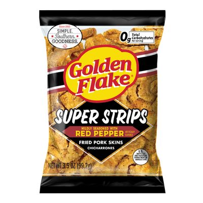 Golden Flake Red Pepper Pork Strips, 3.5 oz Bags (Pack of 24) Spicy Gluten-Free Pork Snacks Low Carb, Keto-Friendly, Crunchy Protein Snack for On-the-Go Cravings