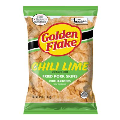 Golden Flake Chili Lime Pork Rinds, 4 oz Bags (Pack of 12) Tangy Spicy Pork Skins Gluten-Free, Low Carb, Keto Snack with Bold Southern Flavor