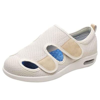 VEACAM Elderly Edema Swollen Feet Shoes, Men Women Adjustable Strap Extra Wide Fit Orthopedic Sneakers Breathable Diabetic Walking Shoes,Beige,8