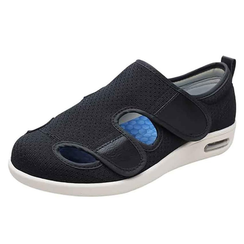 VEACAM Elderly Edema Swollen Feet Shoes, Men Women Adjustable Strap Extra Wide Fit Orthopedic Sneakers Breathable Diabetic Walking Shoes,Black,8