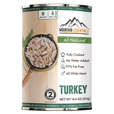 MOUNTAIN ESSENTIALS All Natural Canned Turkey 14.5 oz 14g Protein per Serving (8 Servings per Can) Fully Cooked, Ready to Eat Deli White Meat Premium Canned Meat for Daily Meals, Emergency Food Supply, Survival Storage, Camping & Quick Recipes,