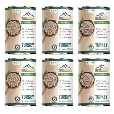 MOUNTAIN ESSENTIALS All Natural Canned Turkey 14.5 oz 14g Protein per Serving (8 Servings per Can, 48 Total Servings) Fully Cooked, Ready to Eat Deli White Meat Premium Canned Meat for Daily Meals, Emergency Food Supply, Survival Storage, Campi
