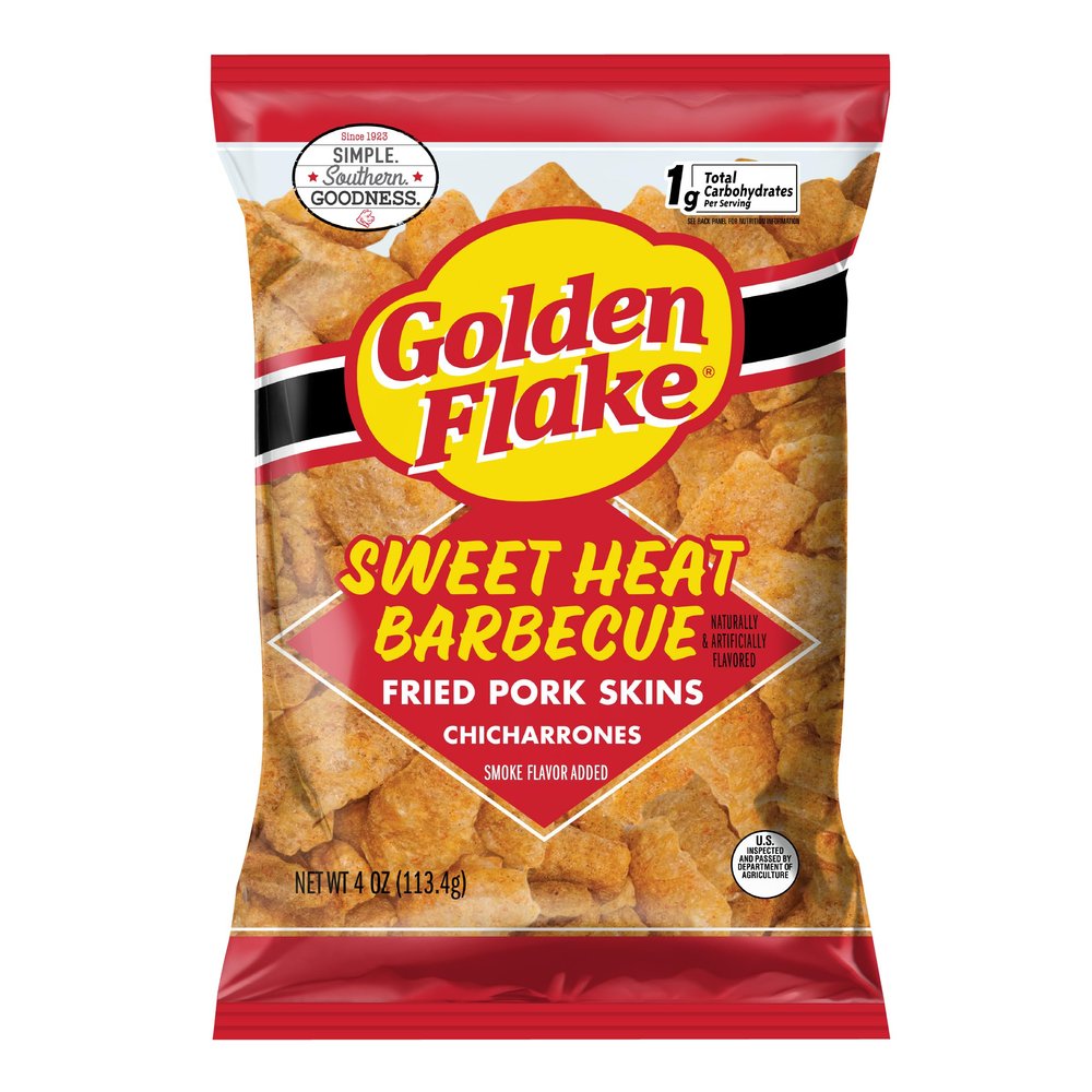 Golden Flake Sweet Heat Pork Rinds, 4 oz Bags (Pack of 12) Spicy-Sweet Crunchy Pork Skins Gluten-Free, Keto Snack with Bold Southern Flavor