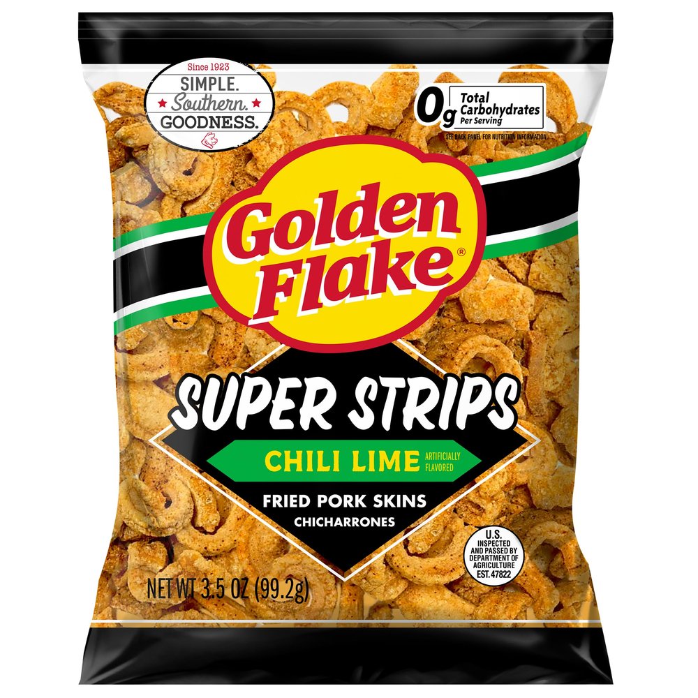 Golden Flake Chili Lime Pork Strips, 3.5 oz Bags (24 Count)