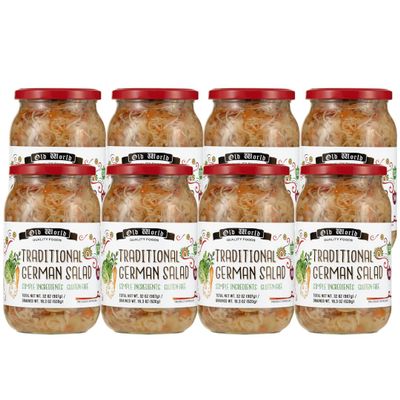 Traditional German Salad, 8-Pack 32 oz Glass Jar, Pickled Shredded Cabbage