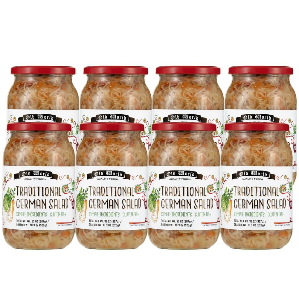 Traditional German Salad, 8-Pack 32 oz Glass Jar, Pickled Shredded Cabbage