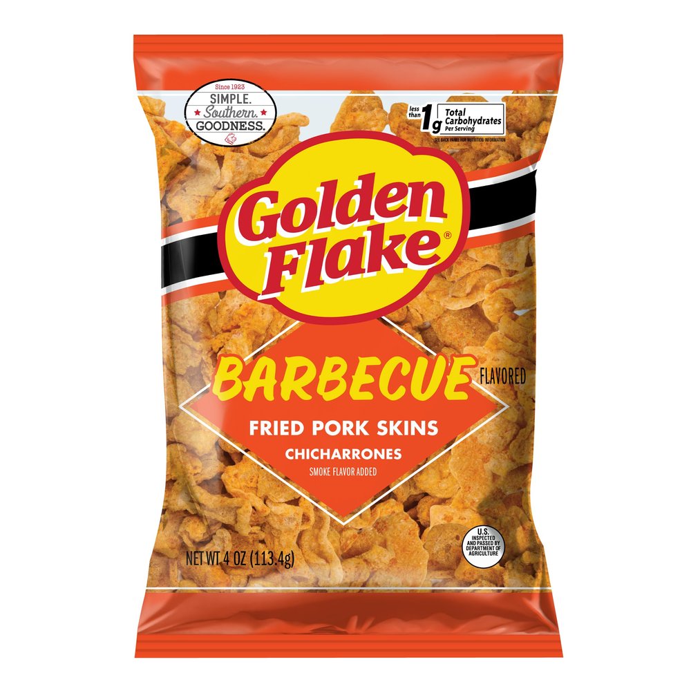 Golden Flake BBQ Pork Rinds, 4 oz Bags (Pack of 12) Crunchy Barbecue Pork Skins Gluten-Free, Low Carb, Keto Snack Southern-Style Bold BBQ Flavor