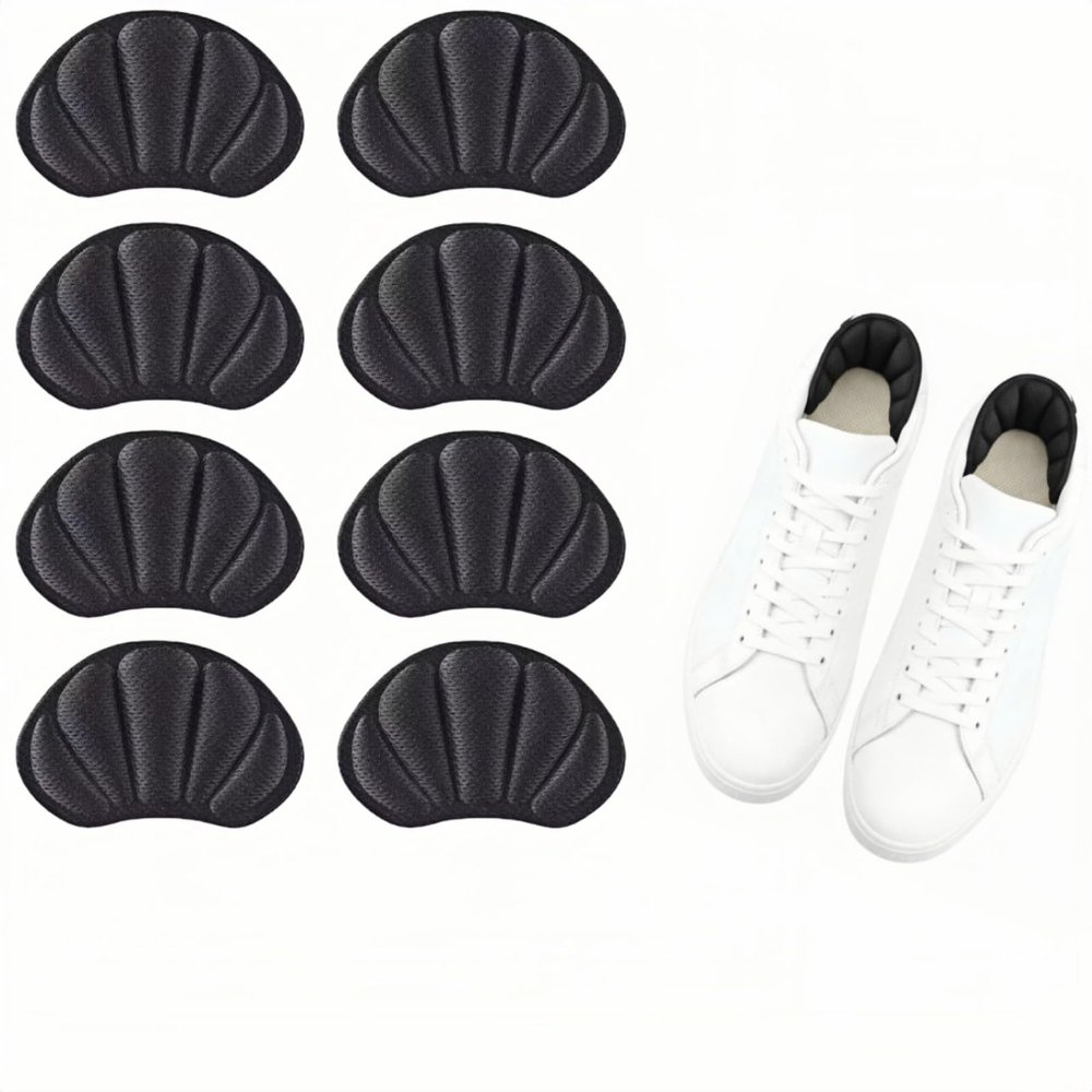 Geettcaifu Back of Heel Cushion Inserts, Mesh Self-Adhesive Grips Pads, Reusable Adhesive Heel Guards Liners for Boots, Loose Shoes Too Big, Improve Shoe Fit for Women Men 8 Pcs - Black