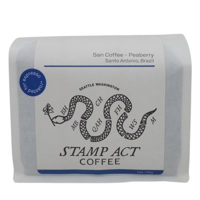 San Coffee Peaberry - Brazil - Roasted by Stamp Act - Whole Bean Coffee - 2 Pound Bag