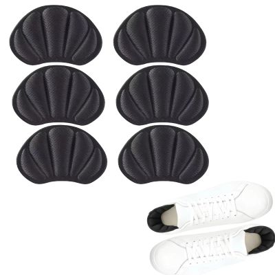 Geettcaifu Back of Heel Cushion Inserts, Mesh Self-Adhesive Grips Pads, Reusable Adhesive Heel Guards Liners for Boots, Loose Shoes Too Big, Improve Shoe Fit for Women Men 6 Pcs - Black