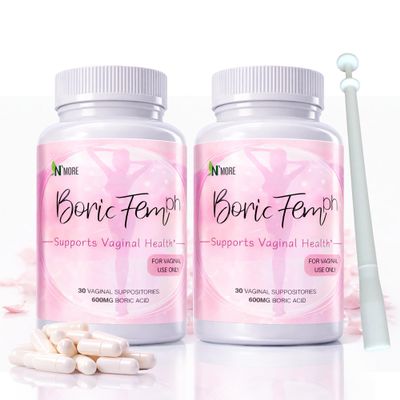 N'More Boricfem Boric Acid Suppositories for Women with Applicator,60 Count