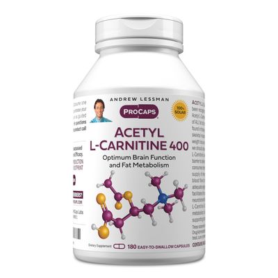 ANDREW LESSMAN Acetyl L-Carnitine 400 mg - 180 Capsules - Support for Nervous System, Fat and Energy Metabolism, Healthy Brain Function, Healthy Blood Flow to The Brain. Easy-to-Swallow Capsules.